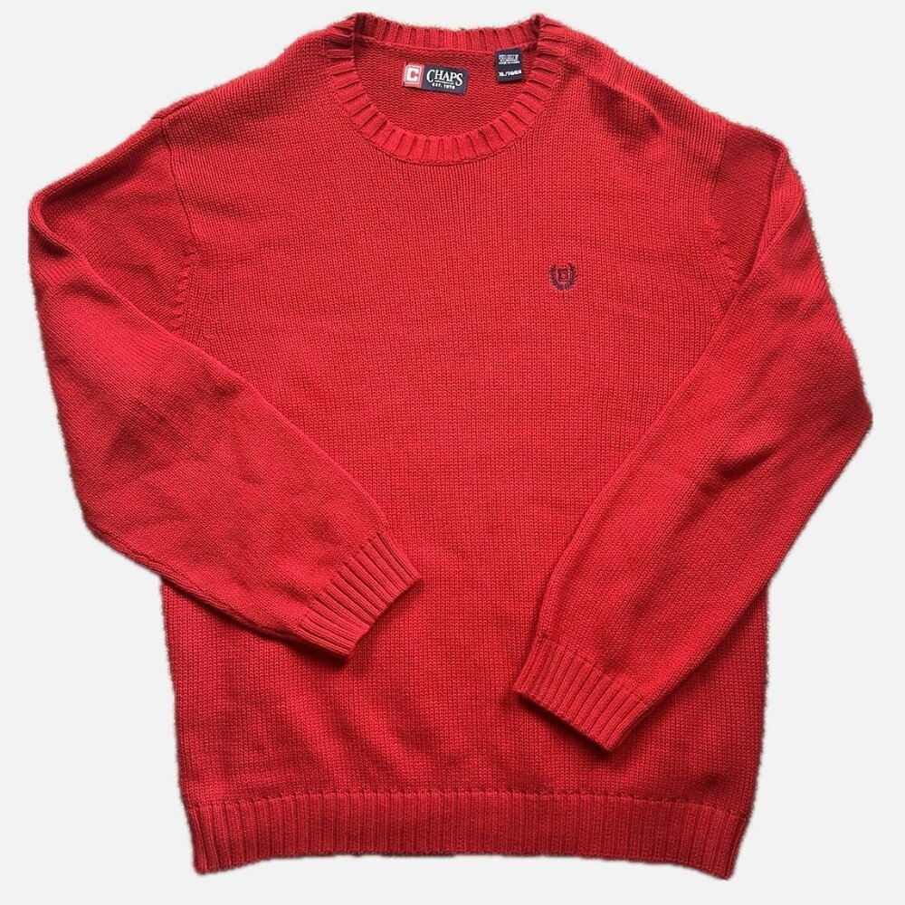 Chaps Red Cotton Crewneck Sweater Men’s XL Classic Knit Pullover Casual